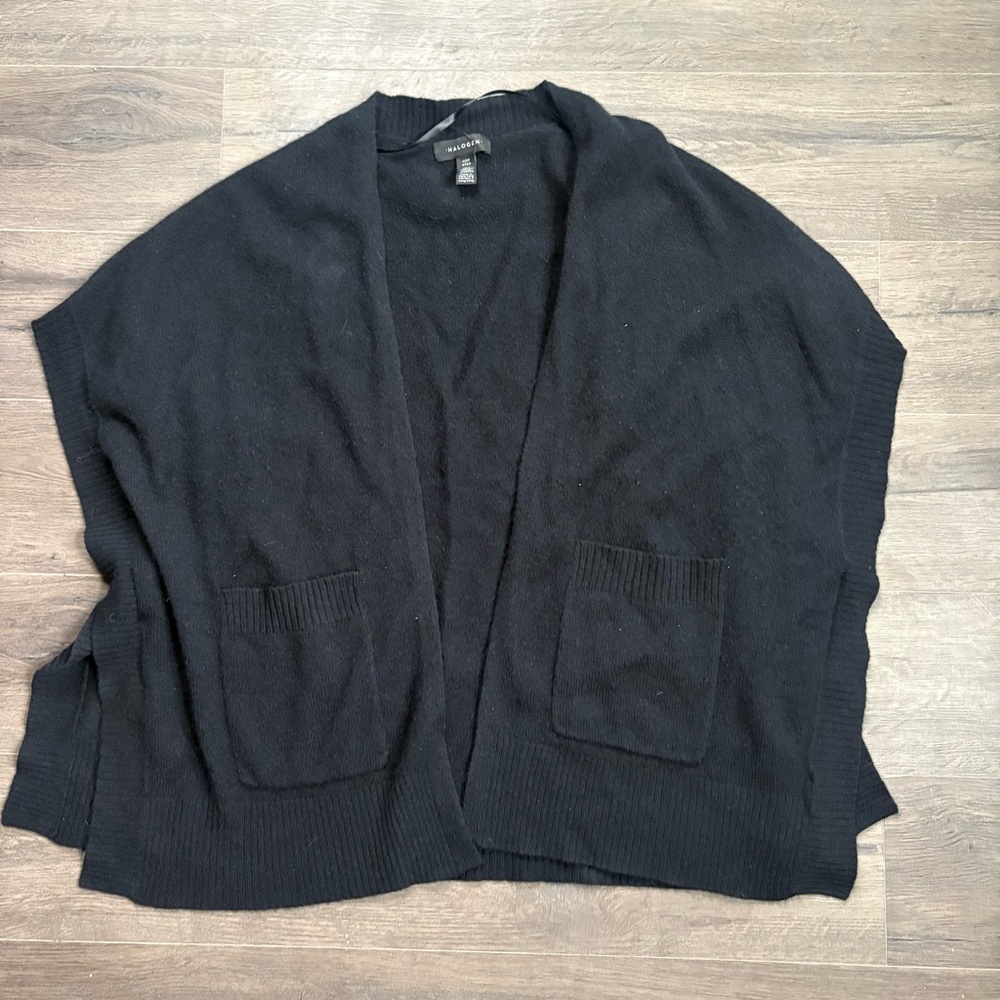 Halogen Black 100% Cashmere Open Cardigan Shawl Pocket Sweater One Size
